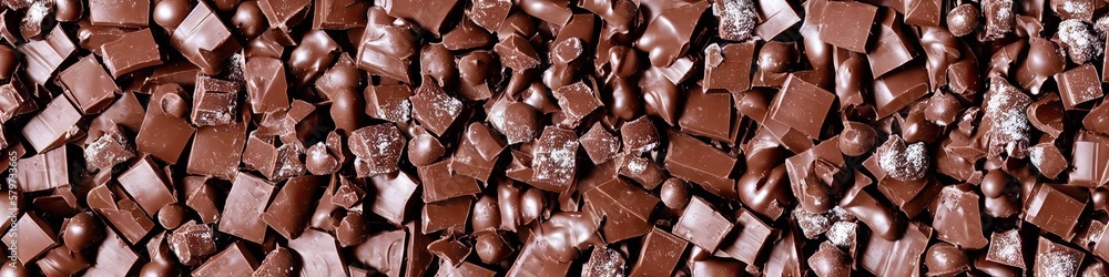Delicious milk chocolate - broken chunks of sweet chocolate pieces by generative AI