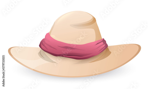 Isolated woman's hat with pink band over white background, Vector illustration