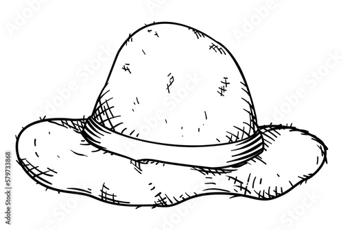 Straw hat with band in hand drawn style, Vector illustration