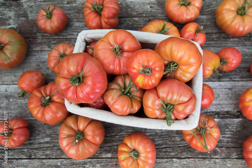 Vegetables, Tomatoes, on desk in garden