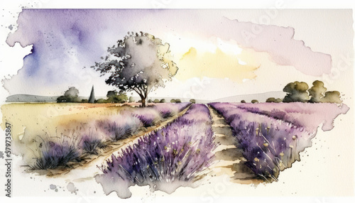 Champs de Lavande et olivier sur le plateau de Valensole en Provence