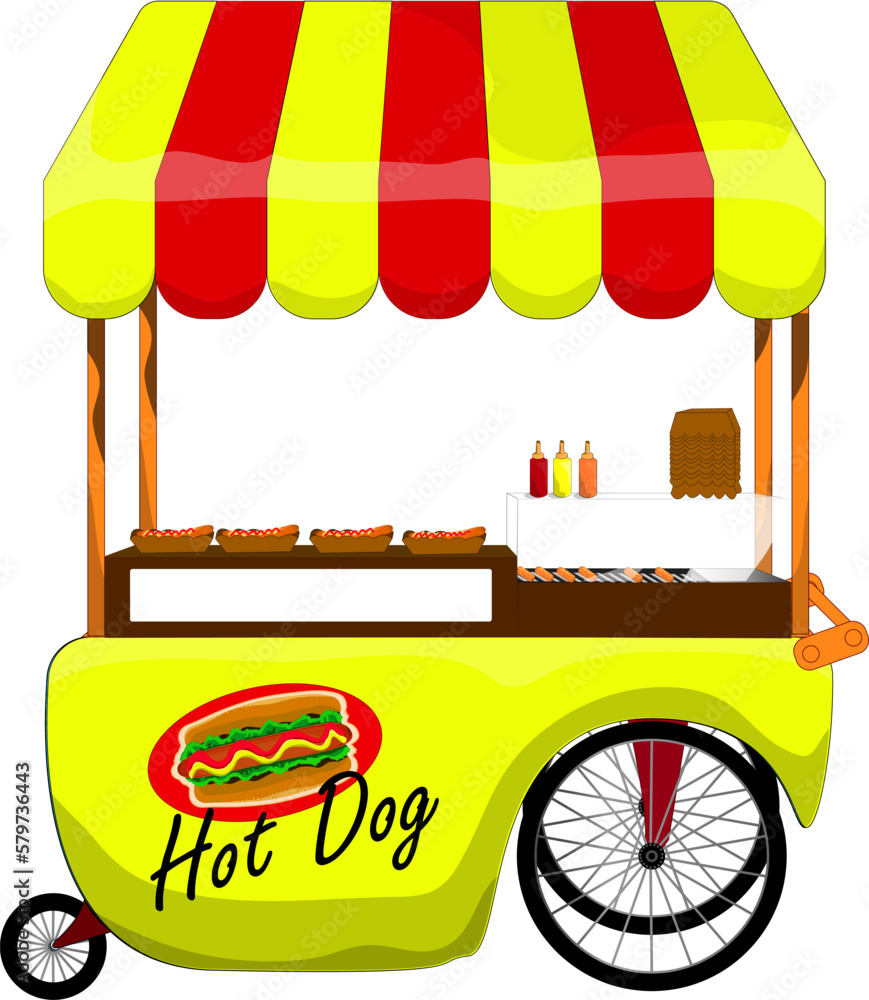 street food cart. hot dog market stall template. Hot dog kiosk store