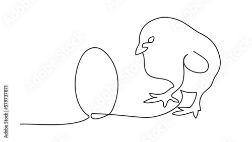 Easter chick and egg, one line art. Easter, solid line