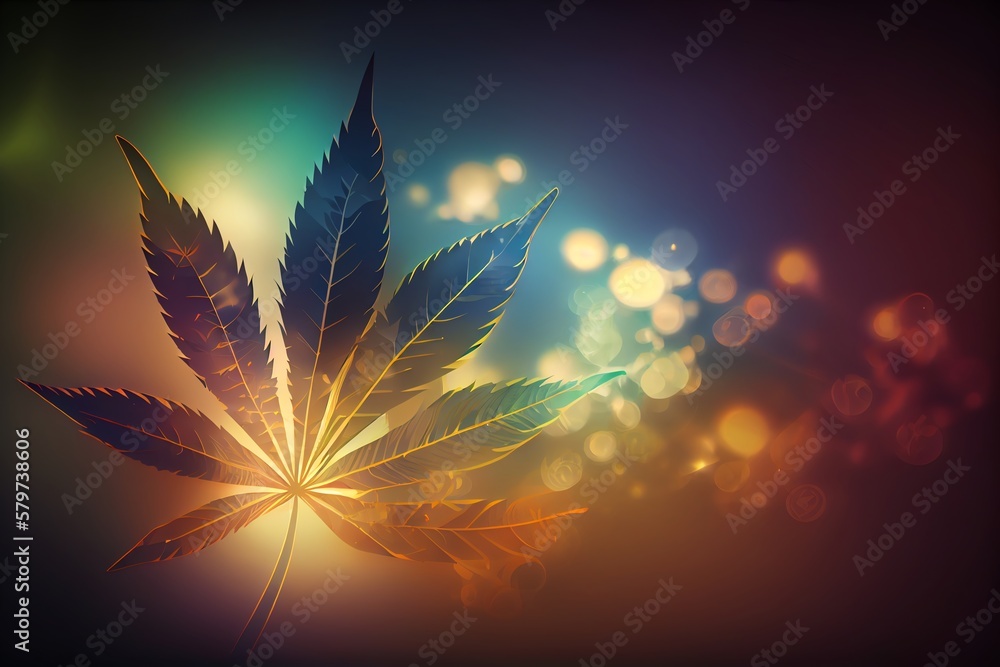 Beautiful Abstract Illustrations Cannabis Leaf With Lights On A Bright Bokeh Background. Generative AI Beautiful Abstract Illustrations Cannabis Leaf With Lights On A Bright Bokeh Background. Generative AI