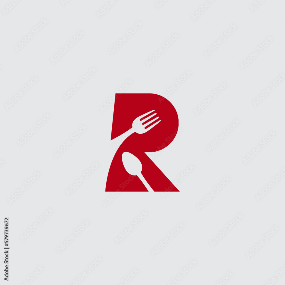 letter R and cutlery vector illustration for an icon,symbol or logo. suitable for restaurant logos, cafes or canteens letter R and cutlery vector illustration for an icon,symbol or logo. suitable for restaurant logos, cafes or canteens
