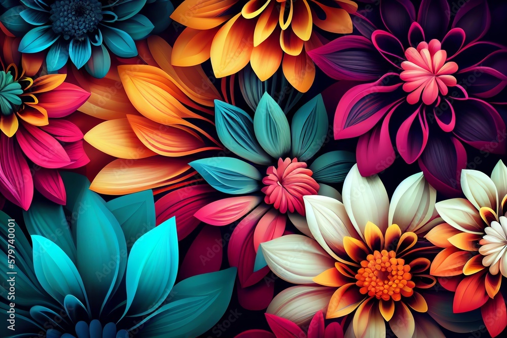 Modern Colorful Flower Wallpaper Background Pattern Design. Generative AI Modern Colorful Flower Wallpaper Background Pattern Design. Generative AI