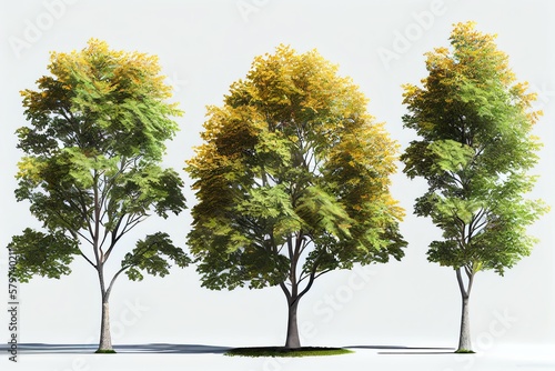 Set Of American Beech Trees  3d Rendering  For Illustration  Digital Composition  Architecture Visualization. Generative AI