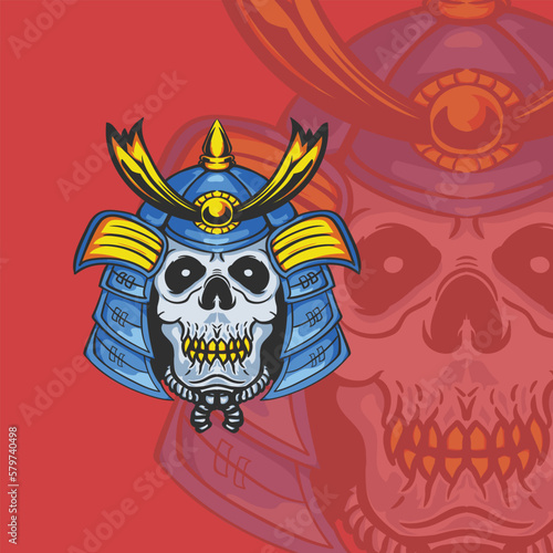 blue samurai illustration for logo and tshirt design