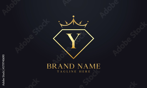 Diamond crown logo. Luxury queen logo for jewelry with letters
