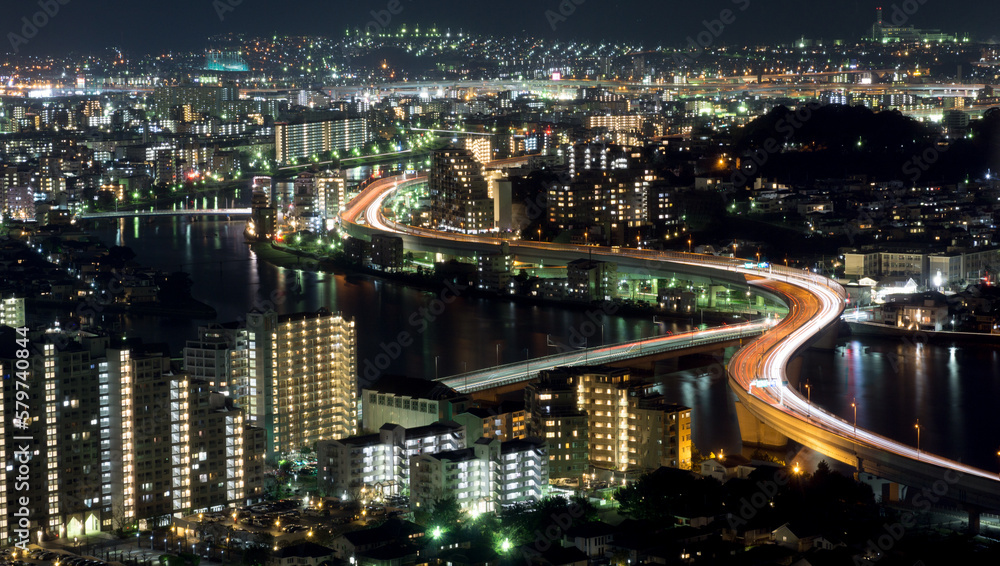 Fototapeta premium The night view of Fukuoka from Fukuoka Tower