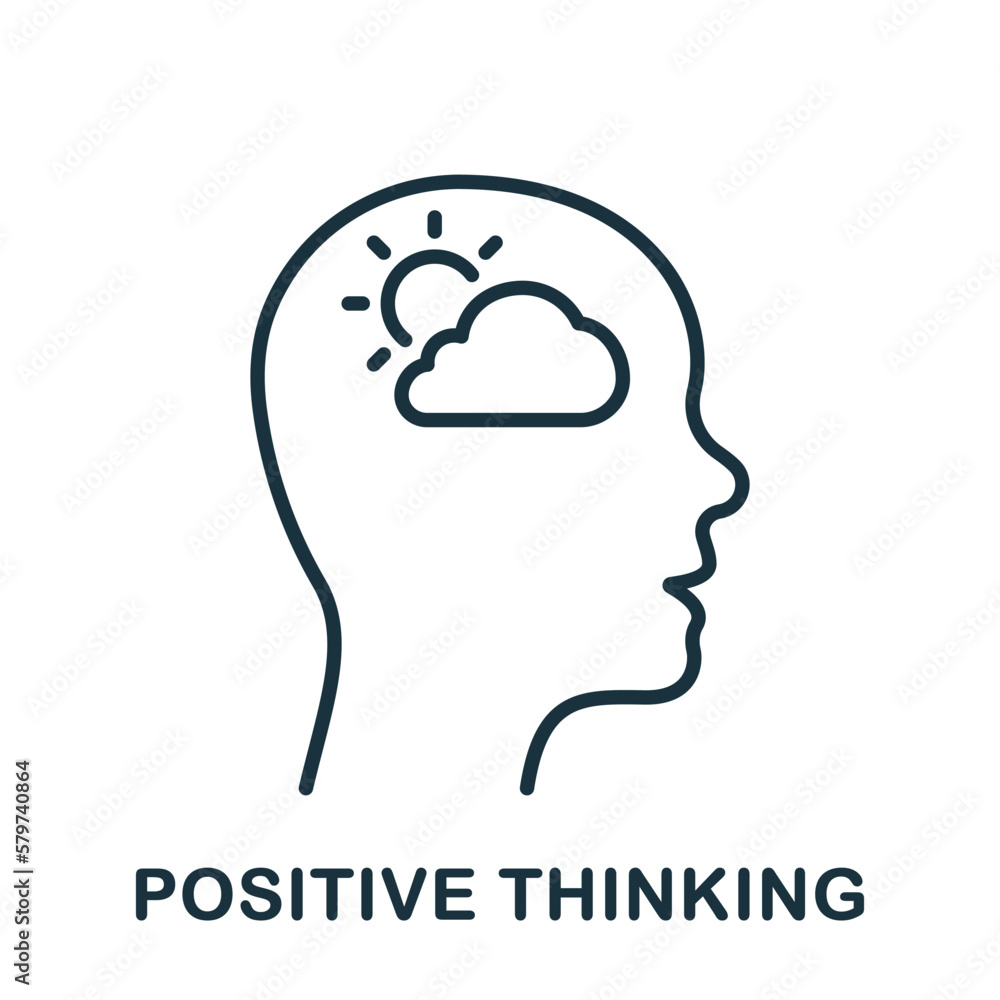 Positive Thinking Line Icon. Good Emotion, Happy Mood Outline Sign. Mental Health, Sun Shine in Human Head Linear Pictogram. Intellectual Process Symbol. Editable Stroke. Isolated Vector Illustration Positive Thinking Line Icon. Good Emotion, Happy Mood Outline Sign. Mental Health, Sun Shine in Human Head Linear Pictogram. Intellectual Process Symbol. Editable Stroke. Isolated Vector Illustration