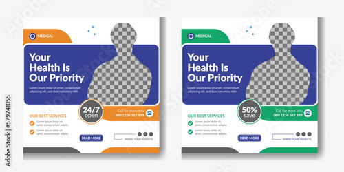 Set of healthcare medical service suitable for social media post design for hospital clinic doctor