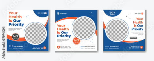 Medical social media post template design, Healthcare, and medical social media post web banner or square flyer design template