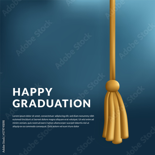 Happy graduation banner decoration with tassel cap yellow golden cute 3d for education