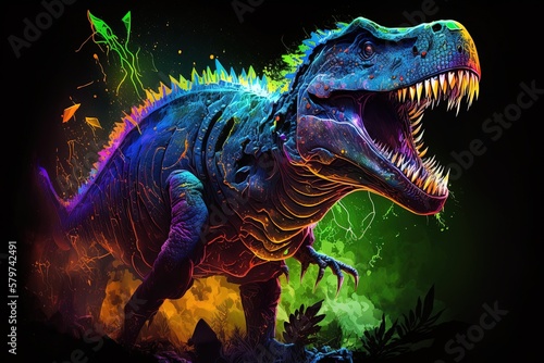 Standing Out from the Crowd- Vivid Glowing Dinosaur Roaring Proudly Generative AI