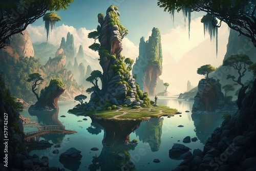 Surreal Vistas in the Mystic Isles: A Picturesque Fantasy Landscape Generative AI