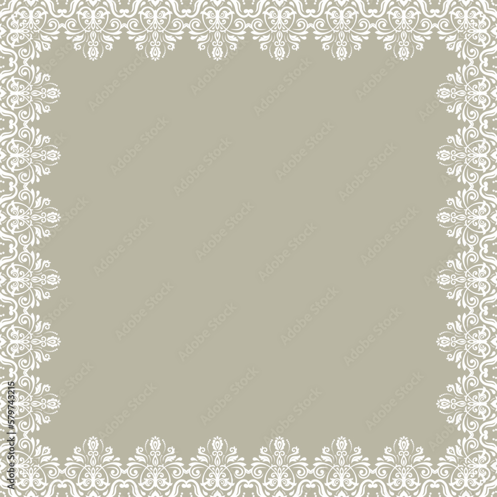 Classic vector vintage square frame with arabesques and orient elements. Abstract golden and white ornament with place for text. Vintage pattern