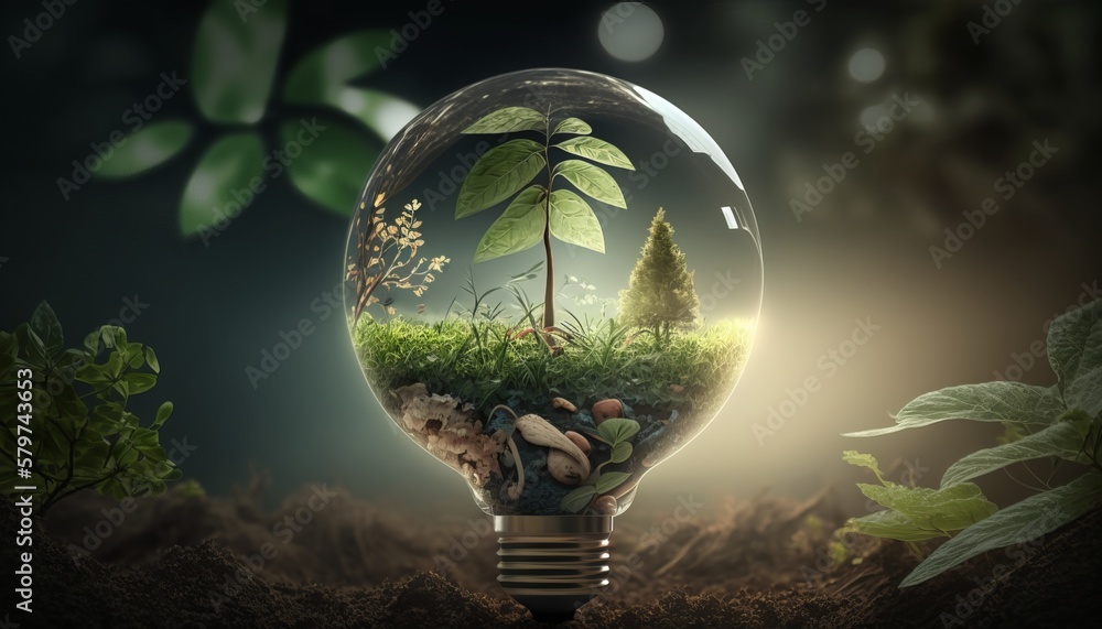 Economy, Global warming, light bulb moment, sudden awareness of the environment Stock