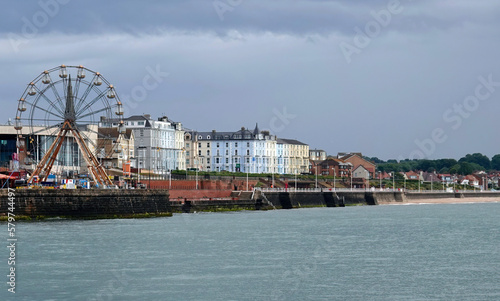 A view of the seafront from across the sea at Bridlington in the East Riding of Yorkshire, England, UK.  photo