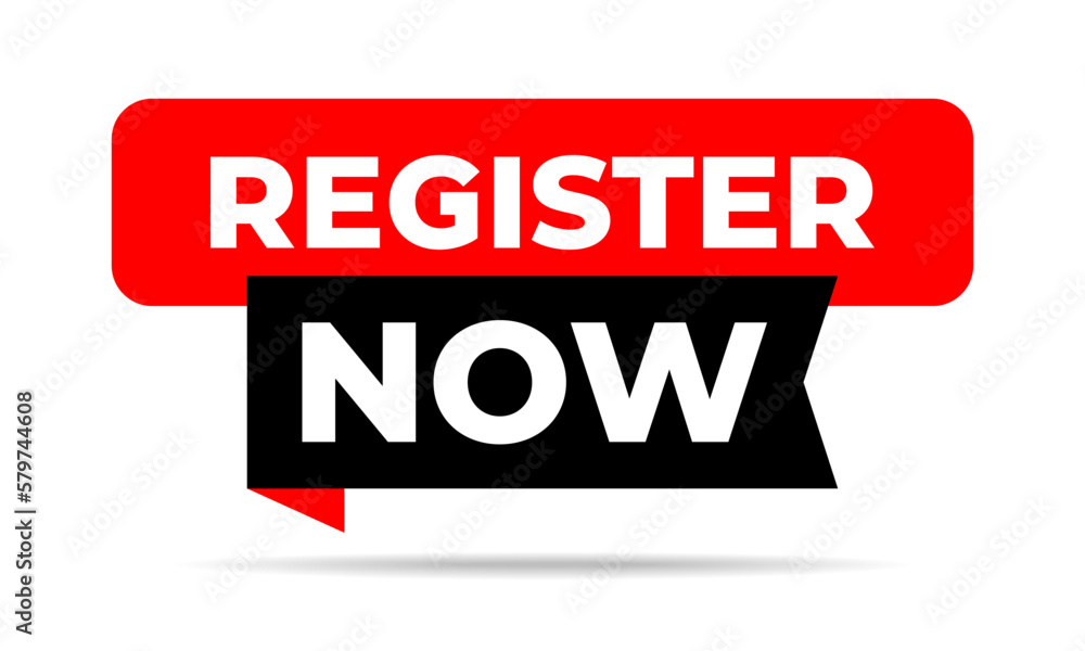 Register Now Speech Bubble and Ribbon. Modern Design Template for Icon, Sign, Logo, Web, Label, Button, Banner, Registration, Join. Vector Illustration