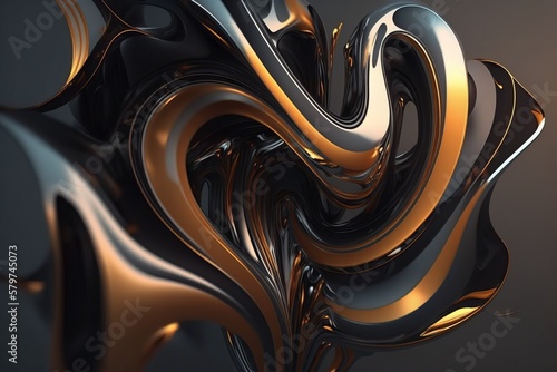 Abstract flowing shiny golden objects. Background