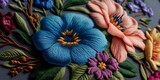 Canvas Embroidery Flowers Yarn Generative AI