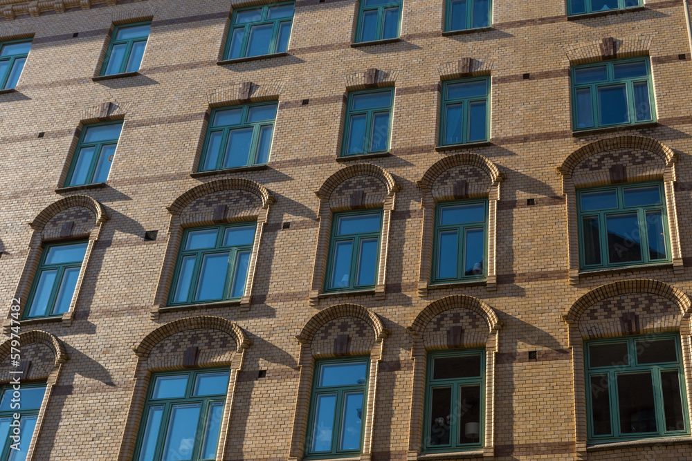 Fototapeta premium Beautiful exterior of a vintage luxury Swedish apartment building