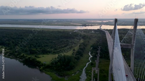 Arial view of the Talmadge Memorial Bridge in Savannah, Georgia. 