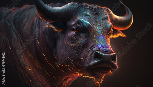 Gorgeous colored black bull's head