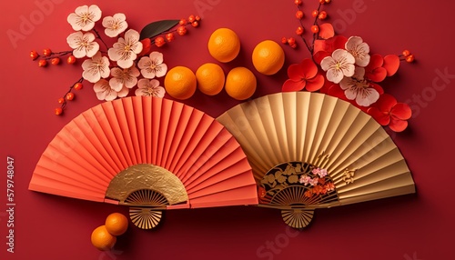 Chinese new year decorations  Auspicious ornaments on red background