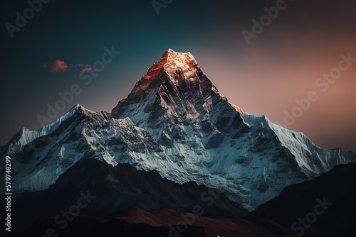 Majestic Mount Everest at Sunset, Captivating Views of the World's Highest Peak, AI generated