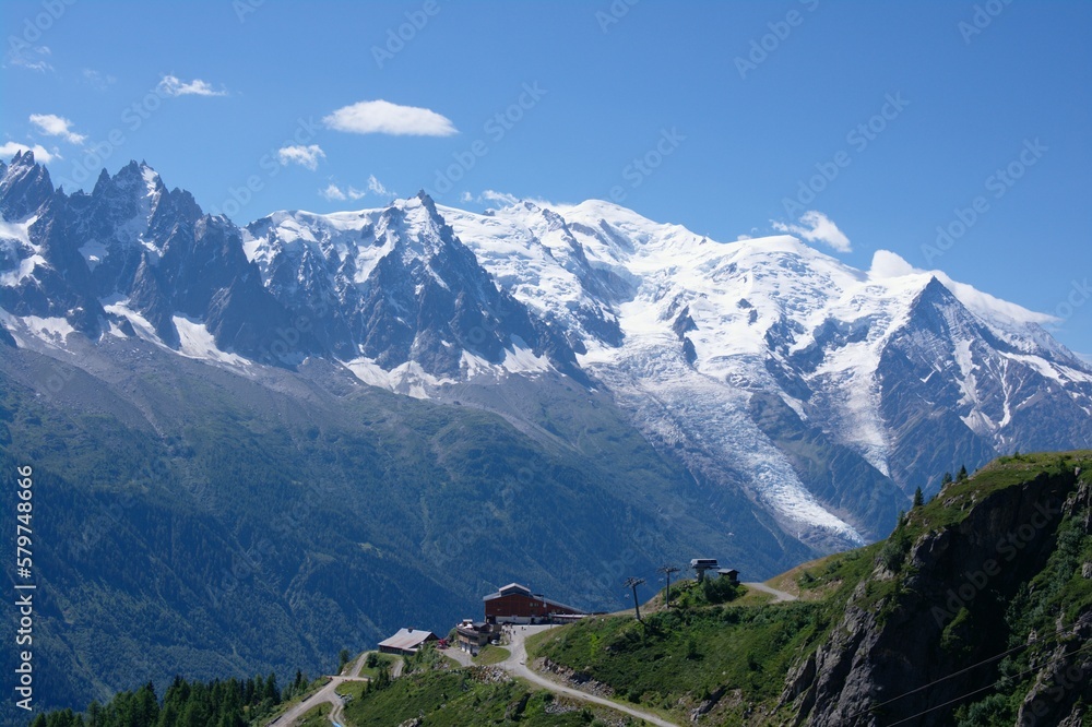 view on Mont Blanc massive over Chamonix valley view on Mont Blanc massive over Chamonix valley