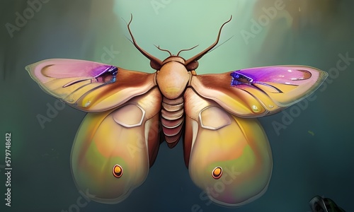 Beautiful Saturniids Giant Silk Moth Watercolor. Created by Generative AI. photo