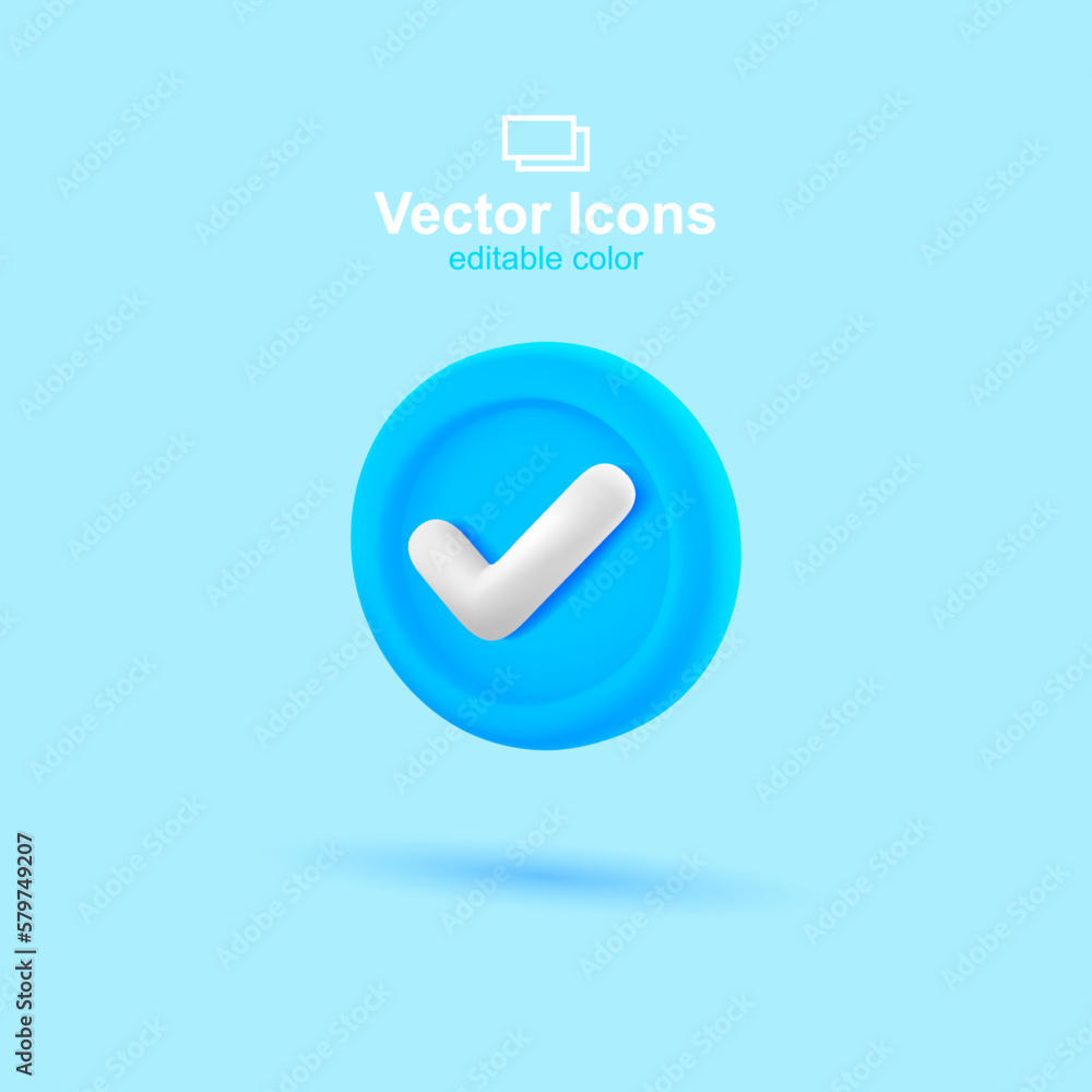 3d vector icon. Social media set. Tick icon. Check symbol. 3d vector icon. Social media set. Tick icon. Check symbol.