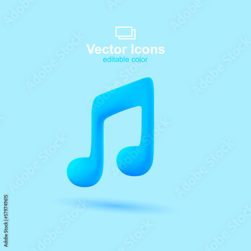 3d vector icon. Social media set. Music player icon. Melody symbol.