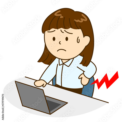 デスクワークで腰痛になった働く若い女性