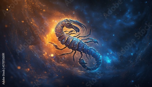 Zodiac sign of Scorpio, fantasy scorpion with magic light in space © MD Media