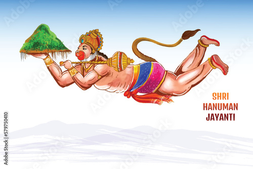 Illustration of lord hanuman for hanuman jayanti festival card background photo