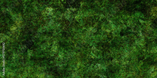 Gradient dirty dark green nature tones background texture layout of torn spots and splash, abstract raw paper for brochure ad or web template sponge distressed with empty central space	
