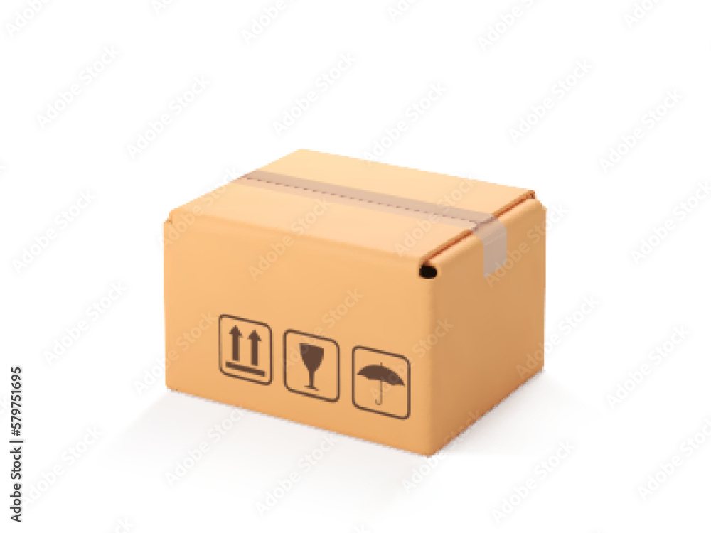3D cardboard closed box isolated on white background. Render delivery cargo box. Cartoon style cardboard box or delivery package. 3d realistic vector.. 3D cardboard closed box isolated on white background. Render delivery cargo box. Cartoon style cardboard box or delivery package. 3d realistic vector..