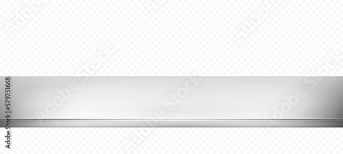 Metal kitchen tabletop isolated on transparent background. Steel table or countertop. Realistic vector illustration