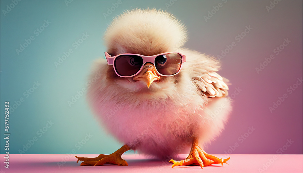 Cute spring baby chick wearing cool sunglasses. Generative ai illustration 