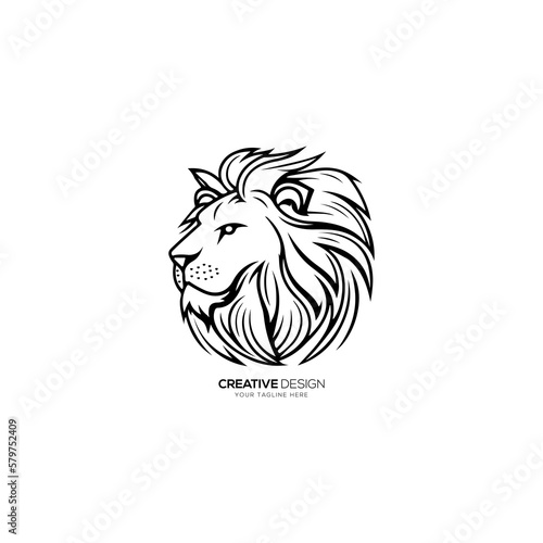 Wild lion head modern art silhouette logo