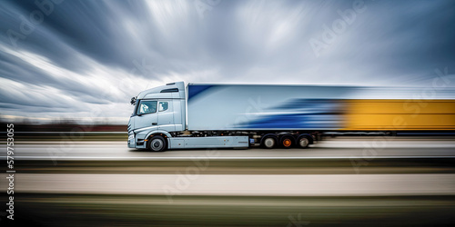 Truck on the autobahn in motion blur - Generative AI
