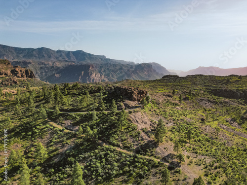 Aerial View of Rocky Mountains around Presa de las Niñas dam in Gran Canaria, Spain