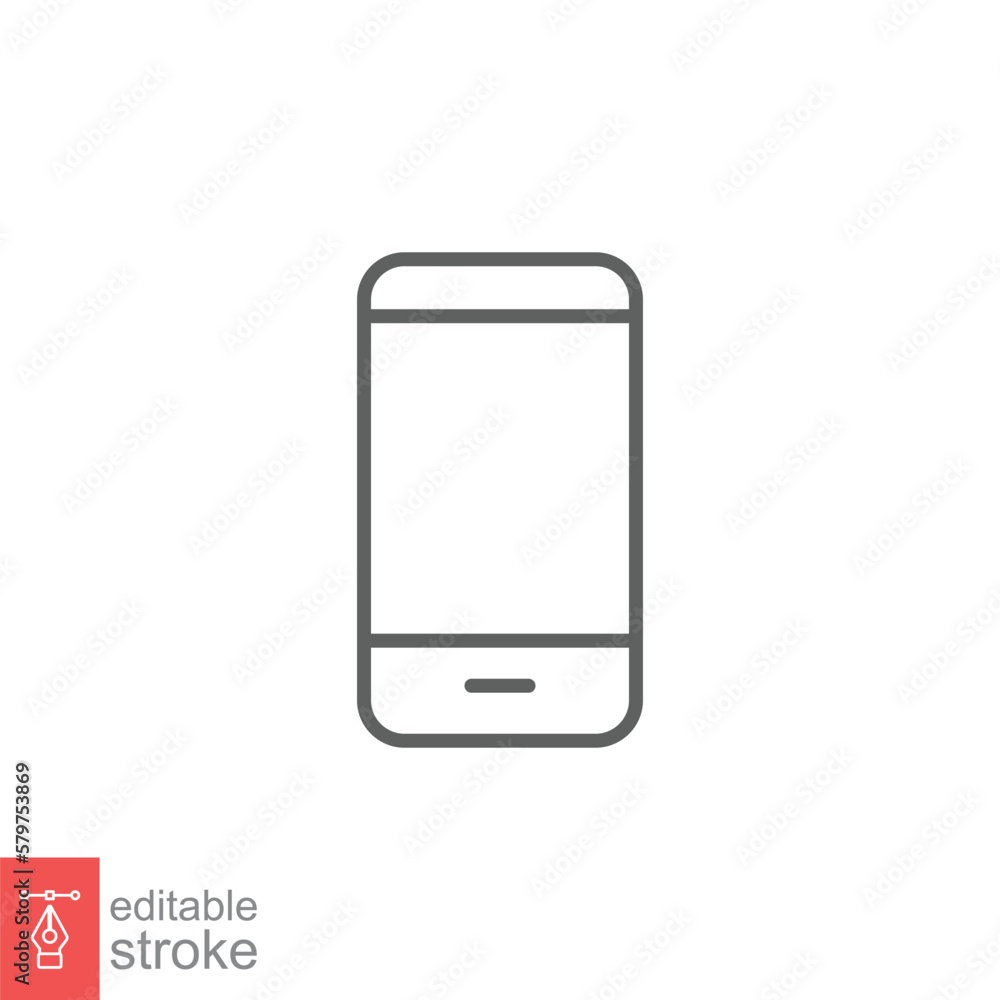 Mobile phone line icon. Simple outline style. Minimal smartphone, telephone, cell phone, technology concept. Vector illustration isolated on white background. Editable stroke EPS 10. Mobile phone line icon. Simple outline style. Minimal smartphone, telephone, cell phone, technology concept. Vector illustration isolated on white background. Editable stroke EPS 10.