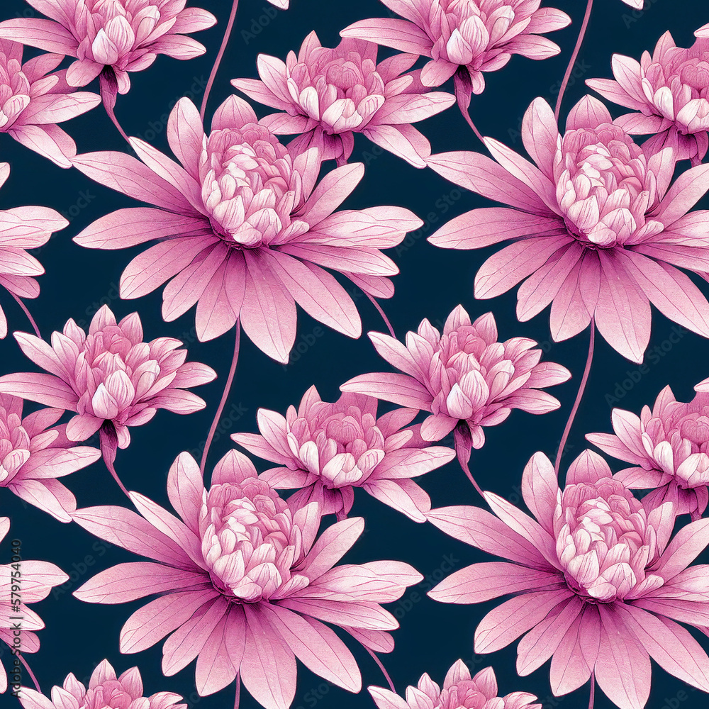 Summer seamless pattern with pink flowers. Generative AI art. Summer seamless pattern with pink flowers. Generative AI art.