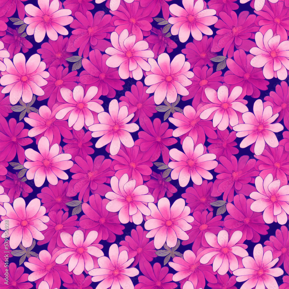 Summer seamless pattern with pink flowers. Generative AI art. Summer seamless pattern with pink flowers. Generative AI art.
