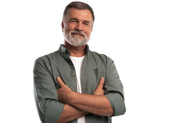 Portrait of smiling mature man standing on transparent background