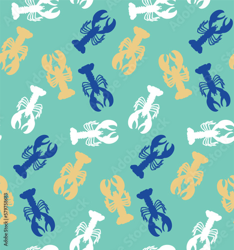 Abstract Lobsters Silhouettes Doodle Style Seamless Pattern Perfect for Allover Swimwear Fabric Print or Wrapping Paper Sea Creatures Illustration Trendy Fashion Colors